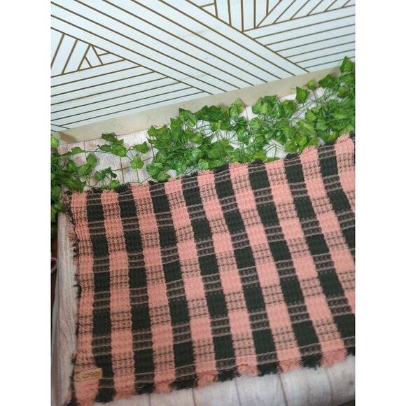 KIP&CO Floor Mat? Small Rug Gingham Pink Green Frayed 100% COTTON 27 x 17 - Picture 2 of 7